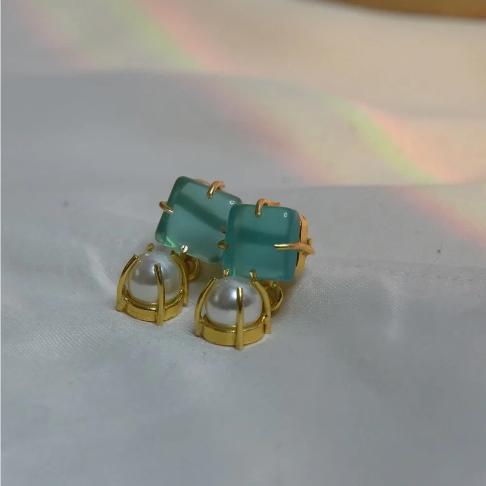 Zara brand new limited edition gold plated brass with precious stone earrings - Picture 2 of 4